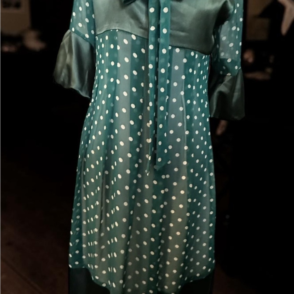 Vintage pinup Polka Dot Tie-Neck Midi Dress